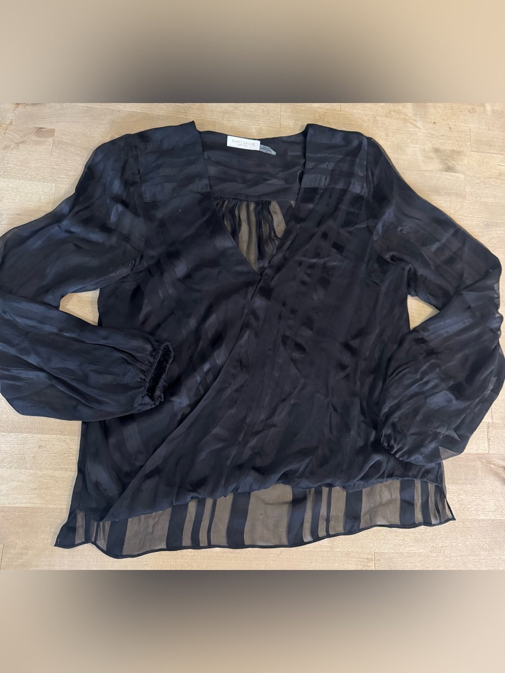 Ramy Brook Black Sheer Striped Surplice Blouse - Picture 3 of 7